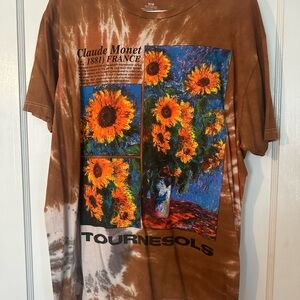 Claude Monet Sunflower Print Brown T-Shirt